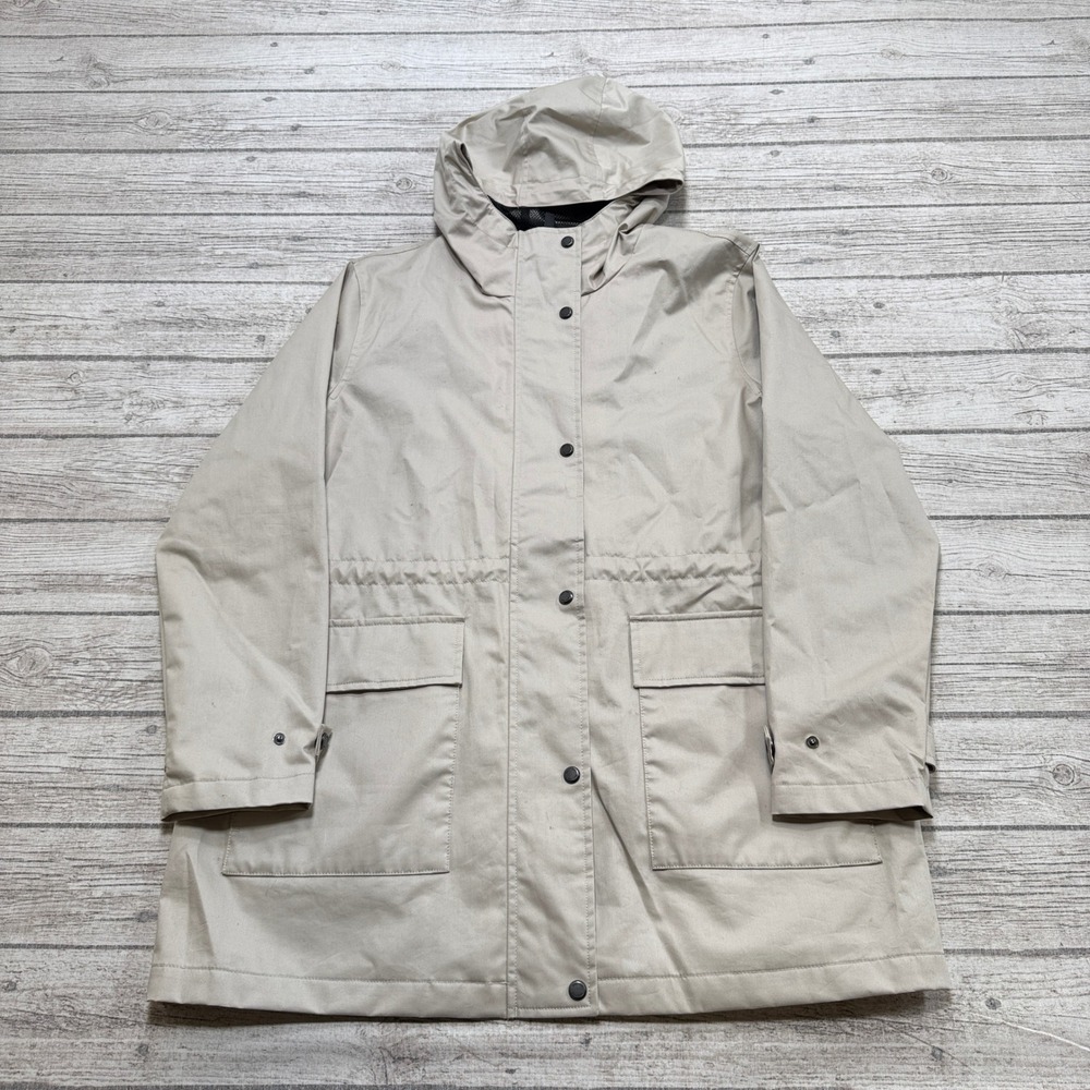 Hunter Rain Parka Jacket Women's XL Beige Hooded Mesh Lined Utility Windbreaker